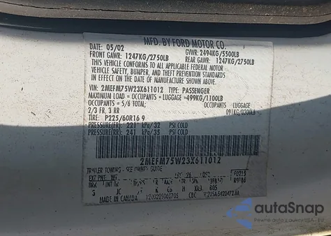 2003 Mercury Grand Marquis Ls from USA, damaged, VIN 2MEFM75W23X611012